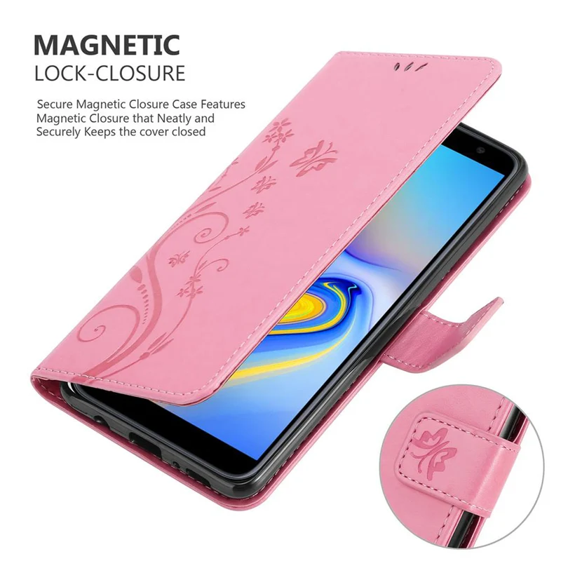 Cadorabo Hülle kompatibel mit Samsung Galaxy J6 PLUS Schutzhülle im Blumen Design mit Magnetverschluss, Standfunktion und Kartenfächern