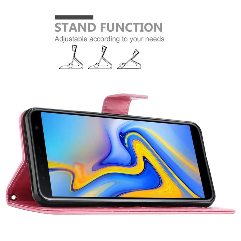 Cadorabo Hülle kompatibel mit Samsung Galaxy J6 PLUS Schutzhülle im Blumen Design mit Magnetverschluss, Standfunktion und Kartenfächern