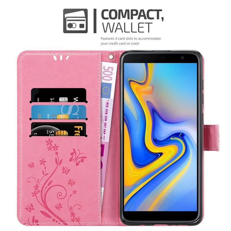 Cadorabo Hülle kompatibel mit Samsung Galaxy J6 PLUS Schutzhülle im Blumen Design mit Magnetverschluss, Standfunktion und Kartenfächern
