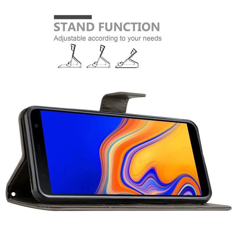 Cadorabo Hülle kompatibel mit Samsung Galaxy J4 PLUS Schutzhülle im Blumen Design mit Magnetverschluss, Standfunktion und Kartenfächern