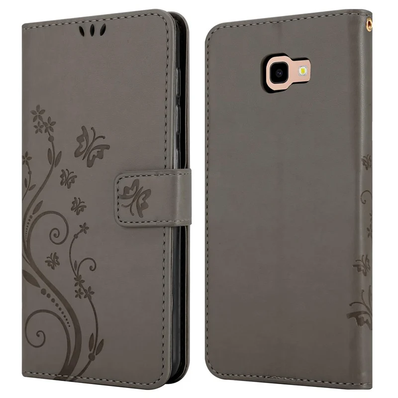 Cadorabo Hülle kompatibel mit Samsung Galaxy J4 PLUS Schutzhülle im Blumen Design mit Magnetverschluss, Standfunktion und Kartenfächern