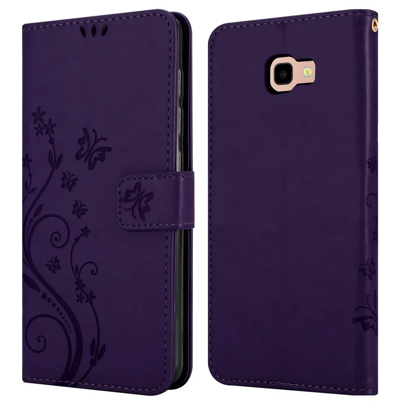Cadorabo Hülle kompatibel mit Samsung Galaxy J4 PLUS Schutzhülle im Blumen Design mit Magnetverschluss, Standfunktion und Kartenfächern