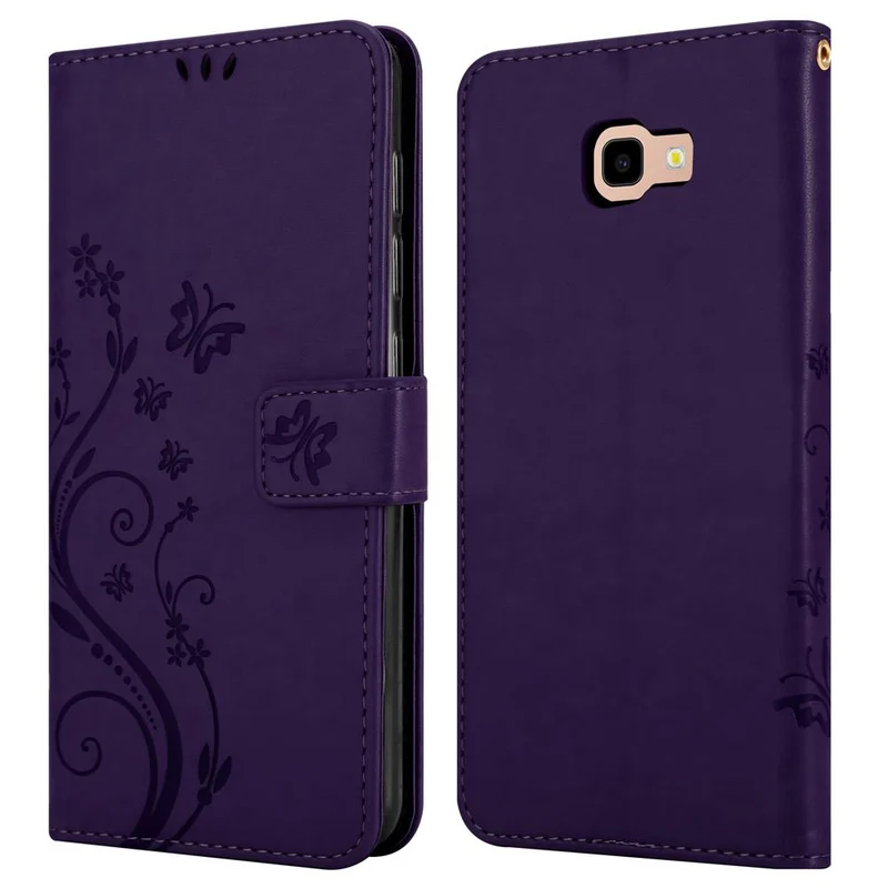 Cadorabo Hülle kompatibel mit Samsung Galaxy J4 PLUS Schutzhülle im Blumen Design mit Magnetverschluss, Standfunktion und Kartenfächern