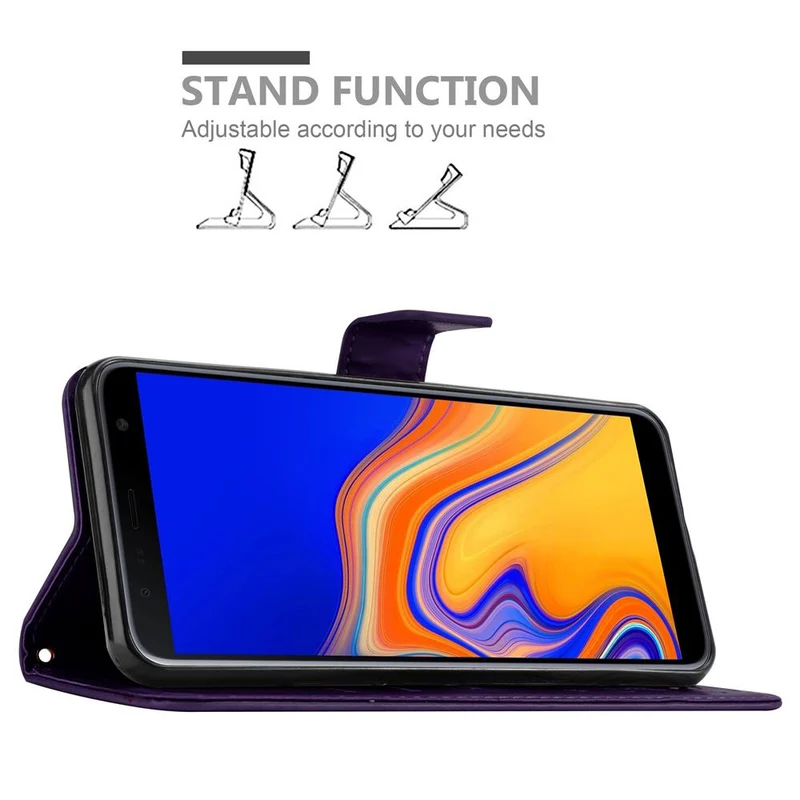 Cadorabo Hülle kompatibel mit Samsung Galaxy J4 PLUS Schutzhülle im Blumen Design mit Magnetverschluss, Standfunktion und Kartenfächern