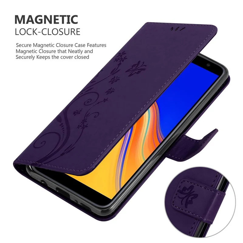 Cadorabo Hülle kompatibel mit Samsung Galaxy J4 PLUS Schutzhülle im Blumen Design mit Magnetverschluss, Standfunktion und Kartenfächern