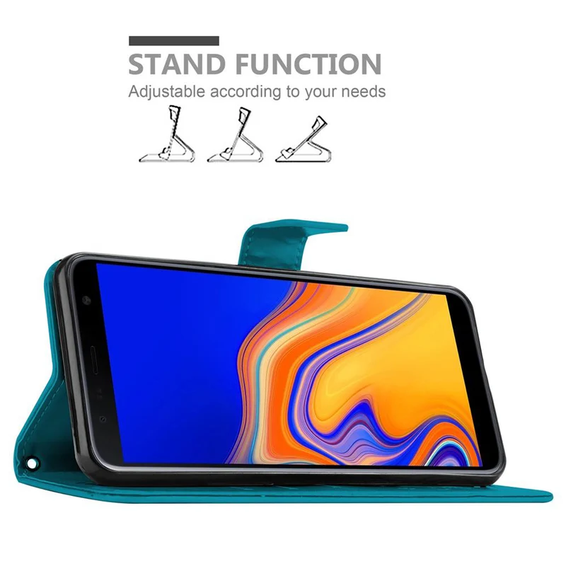 Cadorabo Hülle kompatibel mit Samsung Galaxy J4 PLUS Schutzhülle im Blumen Design mit Magnetverschluss, Standfunktion und Kartenfächern