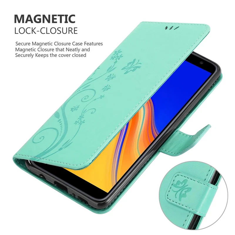 Cadorabo Hülle kompatibel mit Samsung Galaxy J4 PLUS Schutzhülle im Blumen Design mit Magnetverschluss, Standfunktion und Kartenfächern
