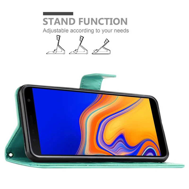 Cadorabo Hülle kompatibel mit Samsung Galaxy J4 PLUS Schutzhülle im Blumen Design mit Magnetverschluss, Standfunktion und Kartenfächern
