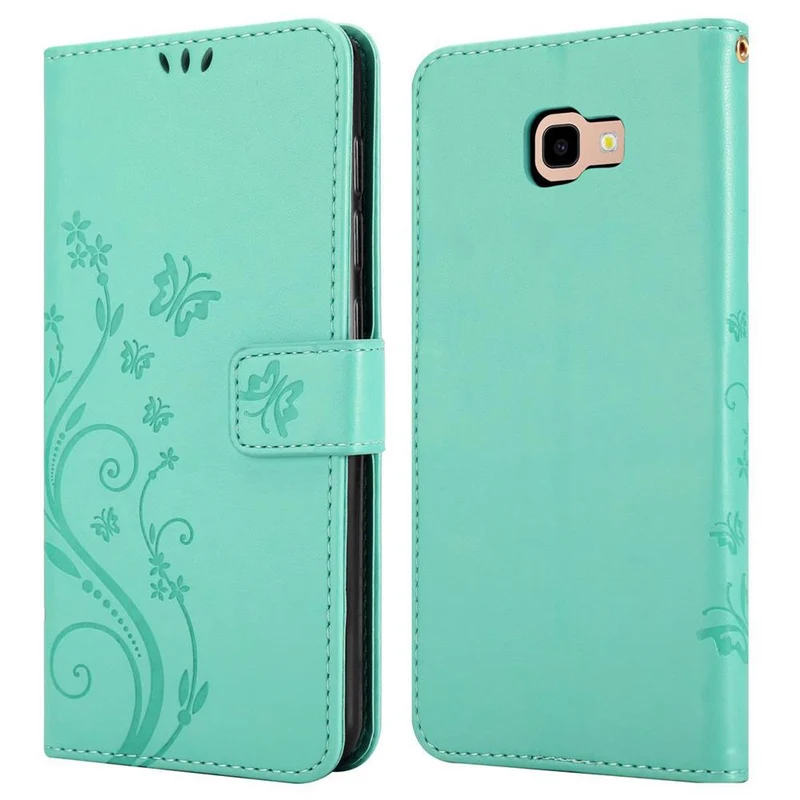 Cadorabo Hülle kompatibel mit Samsung Galaxy J4 PLUS Schutzhülle im Blumen Design mit Magnetverschluss, Standfunktion und Kartenfächern