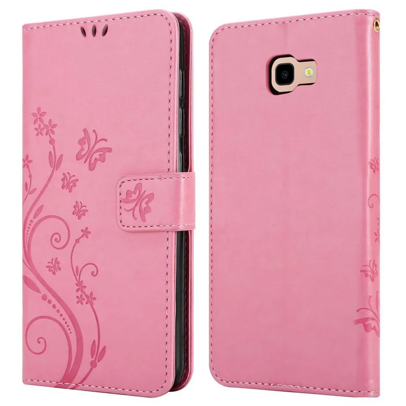Cadorabo Hülle kompatibel mit Samsung Galaxy J4 PLUS Schutzhülle im Blumen Design mit Magnetverschluss, Standfunktion und Kartenfächern