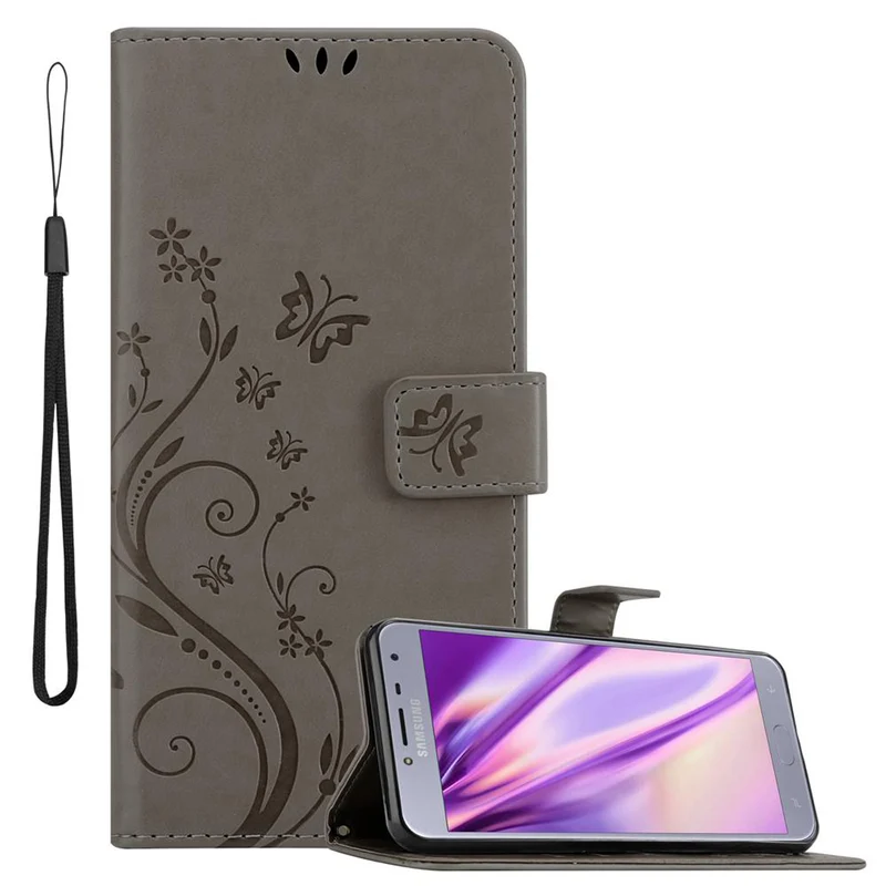 Cadorabo Hülle kompatibel mit Samsung Galaxy J4 2018 Schutzhülle im Blumen Design mit Magnetverschluss, Standfunktion und Kartenfächern