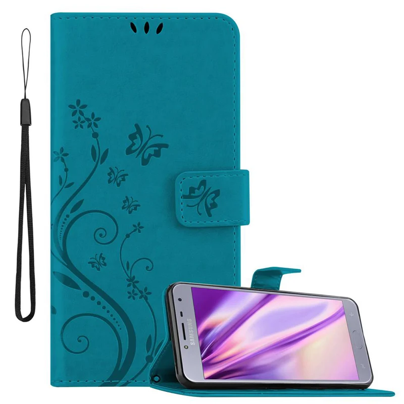 Cadorabo Hülle kompatibel mit Samsung Galaxy J4 2018 Schutzhülle im Blumen Design mit Magnetverschluss, Standfunktion und Kartenfächern