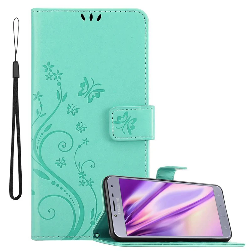 Cadorabo Hülle kompatibel mit Samsung Galaxy J4 2018 Schutzhülle im Blumen Design mit Magnetverschluss, Standfunktion und Kartenfächern