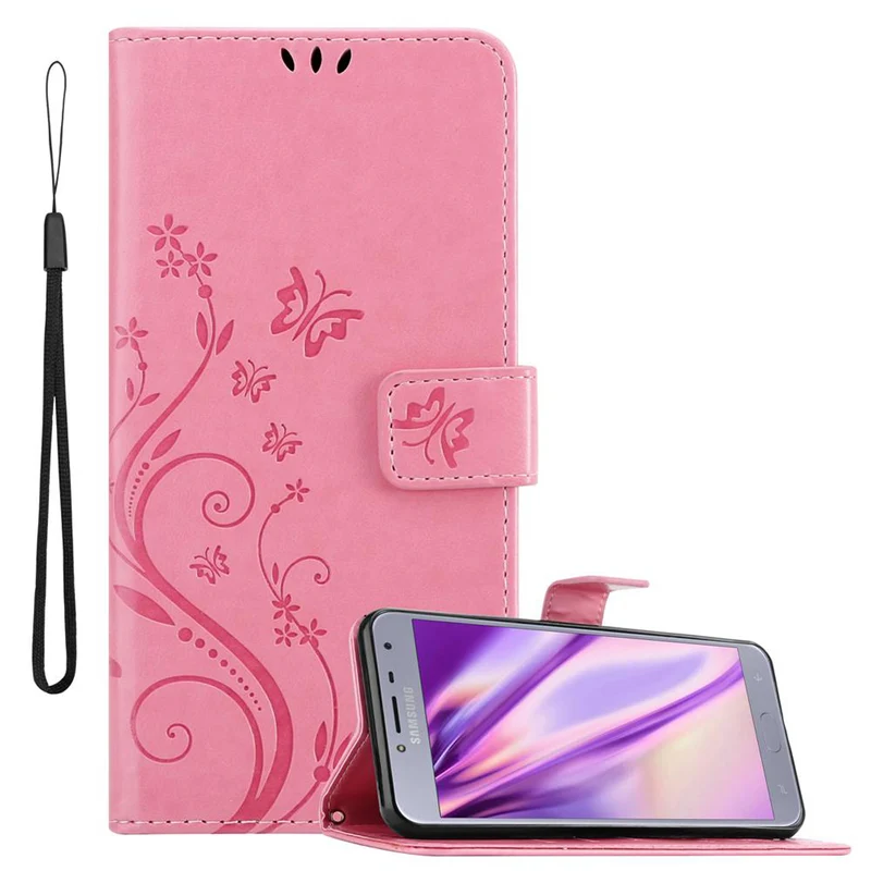 Cadorabo Hülle kompatibel mit Samsung Galaxy J4 2018 Schutzhülle im Blumen Design mit Magnetverschluss, Standfunktion und Kartenfächern