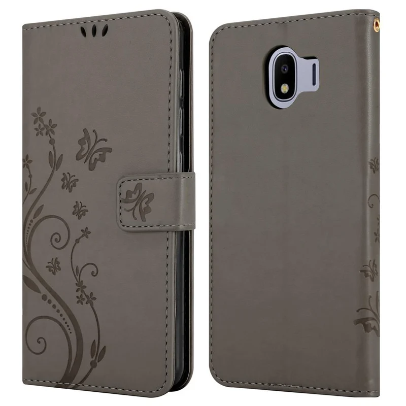 Cadorabo Hülle kompatibel mit Samsung Galaxy J4 2018 Schutzhülle im Blumen Design mit Magnetverschluss, Standfunktion und Kartenfächern