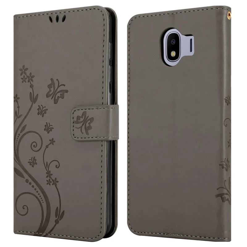 Cadorabo Hülle kompatibel mit Samsung Galaxy J4 2018 Schutzhülle im Blumen Design mit Magnetverschluss, Standfunktion und Kartenfächern