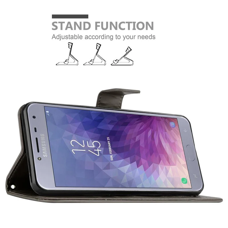 Cadorabo Hülle kompatibel mit Samsung Galaxy J4 2018 Schutzhülle im Blumen Design mit Magnetverschluss, Standfunktion und Kartenfächern