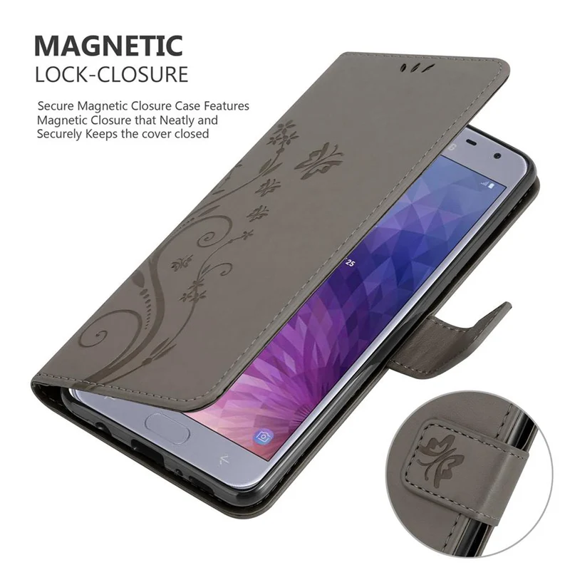 Cadorabo Hülle kompatibel mit Samsung Galaxy J4 2018 Schutzhülle im Blumen Design mit Magnetverschluss, Standfunktion und Kartenfächern