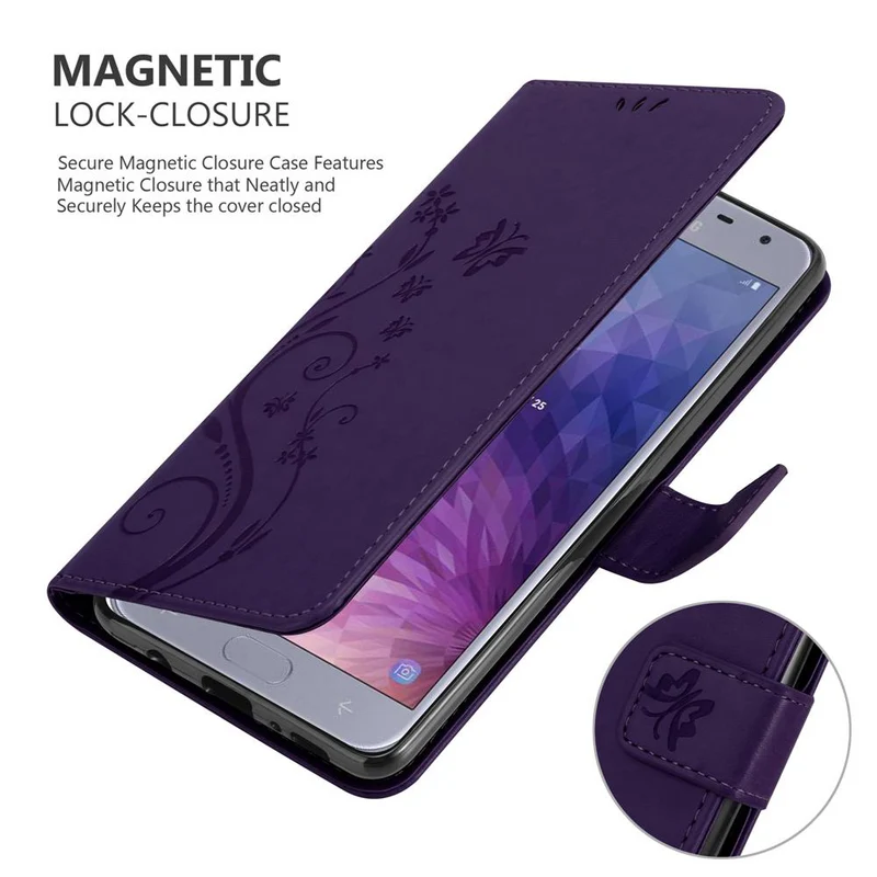 Cadorabo Hülle kompatibel mit Samsung Galaxy J4 2018 Schutzhülle im Blumen Design mit Magnetverschluss, Standfunktion und Kartenfächern