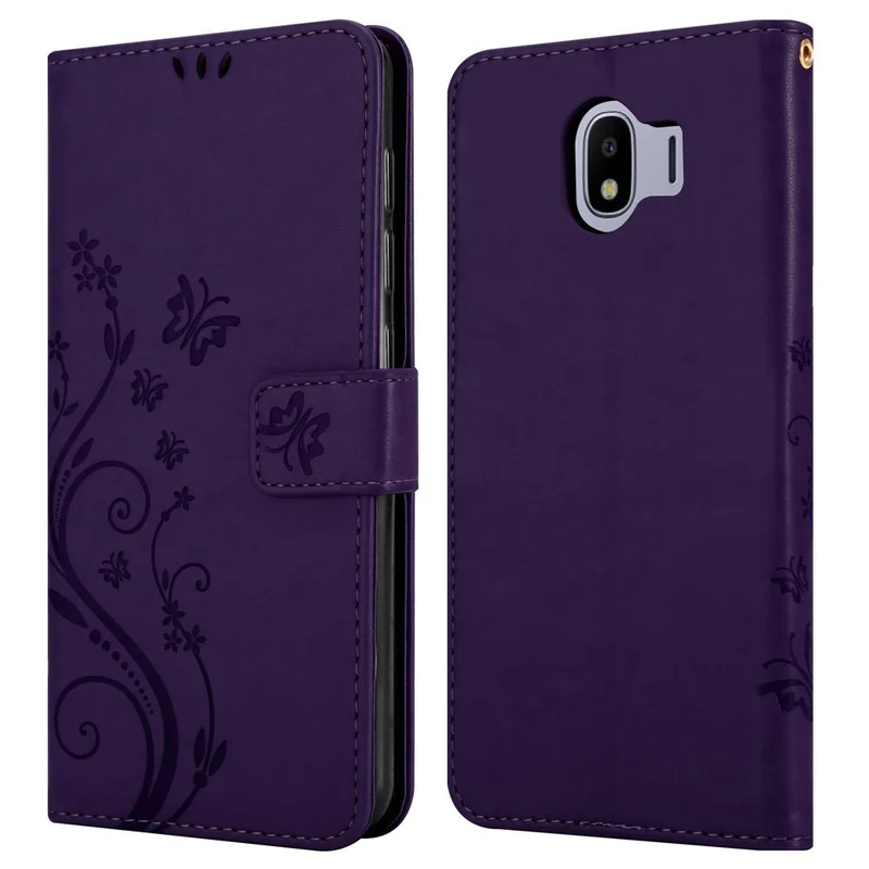 Cadorabo Hülle kompatibel mit Samsung Galaxy J4 2018 Schutzhülle im Blumen Design mit Magnetverschluss, Standfunktion und Kartenfächern