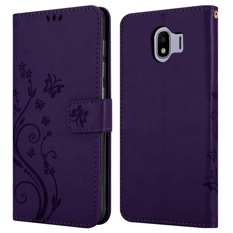 Cadorabo Hülle kompatibel mit Samsung Galaxy J4 2018 Schutzhülle im Blumen Design mit Magnetverschluss, Standfunktion und Kartenfächern