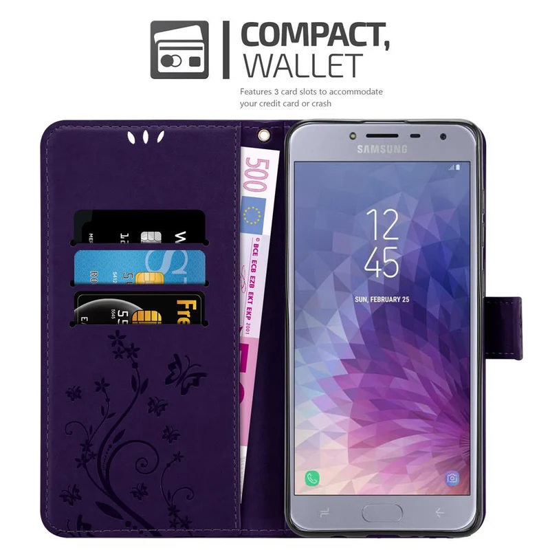 Cadorabo Hülle kompatibel mit Samsung Galaxy J4 2018 Schutzhülle im Blumen Design mit Magnetverschluss, Standfunktion und Kartenfächern