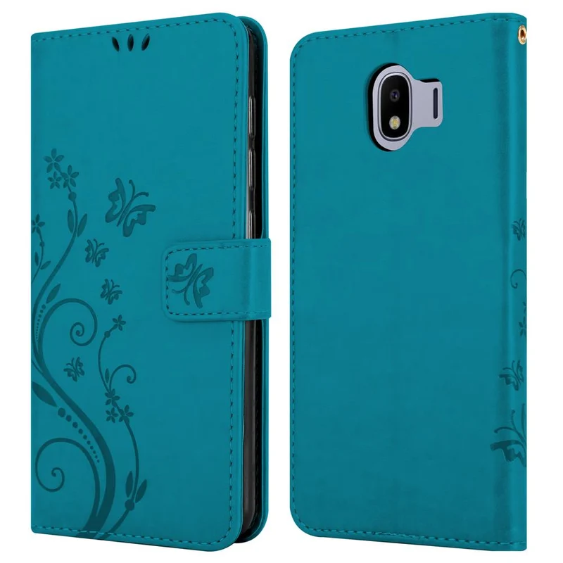 Cadorabo Hülle kompatibel mit Samsung Galaxy J4 2018 Schutzhülle im Blumen Design mit Magnetverschluss, Standfunktion und Kartenfächern