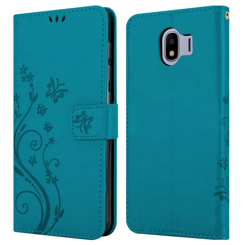 Cadorabo Hülle kompatibel mit Samsung Galaxy J4 2018 Schutzhülle im Blumen Design mit Magnetverschluss, Standfunktion und Kartenfächern