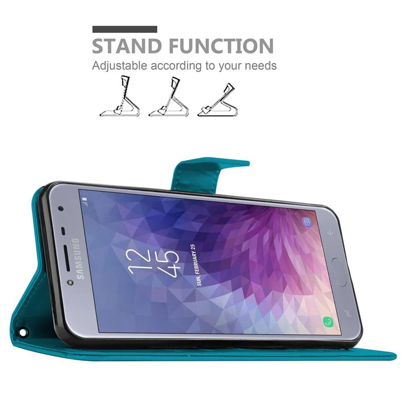 Cadorabo Hülle kompatibel mit Samsung Galaxy J4 2018 Schutzhülle im Blumen Design mit Magnetverschluss, Standfunktion und Kartenfächern