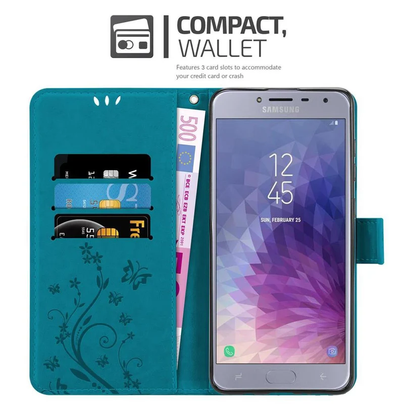 Cadorabo Hülle kompatibel mit Samsung Galaxy J4 2018 Schutzhülle im Blumen Design mit Magnetverschluss, Standfunktion und Kartenfächern