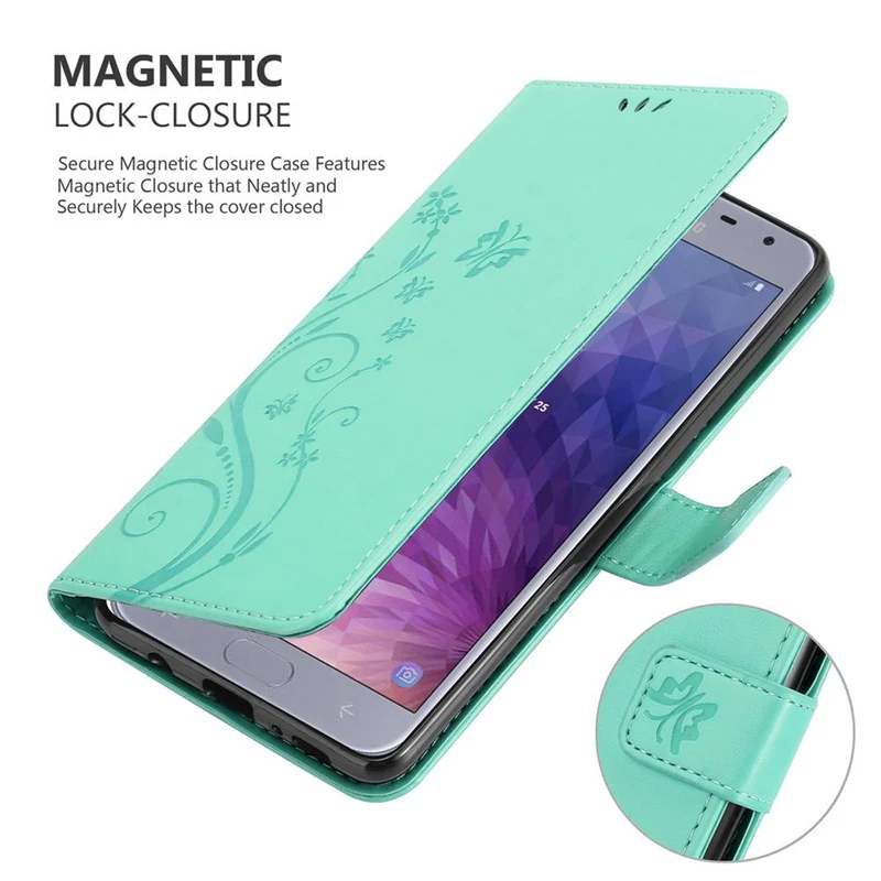Cadorabo Hülle kompatibel mit Samsung Galaxy J4 2018 Schutzhülle im Blumen Design mit Magnetverschluss, Standfunktion und Kartenfächern