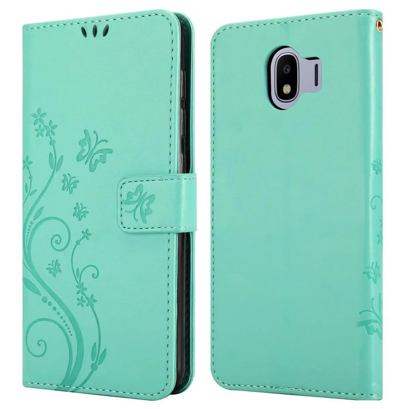 Cadorabo Hülle kompatibel mit Samsung Galaxy J4 2018 Schutzhülle im Blumen Design mit Magnetverschluss, Standfunktion und Kartenfächern