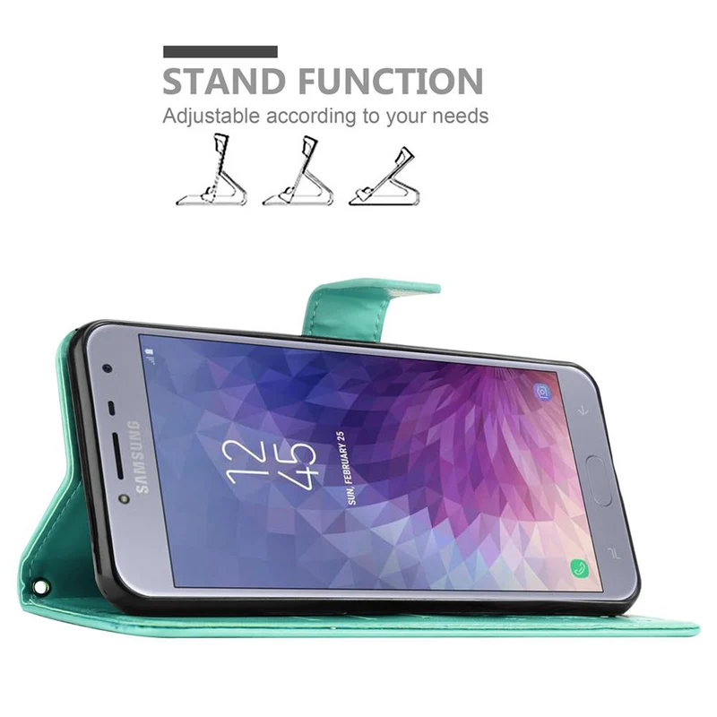 Cadorabo Hülle kompatibel mit Samsung Galaxy J4 2018 Schutzhülle im Blumen Design mit Magnetverschluss, Standfunktion und Kartenfächern