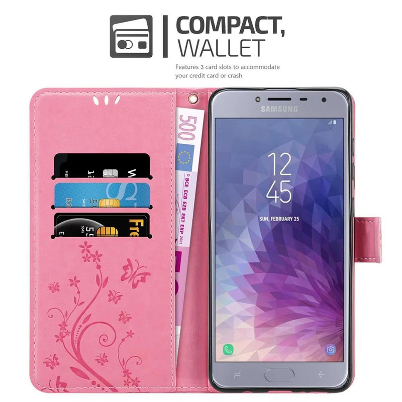 Cadorabo Hülle kompatibel mit Samsung Galaxy J4 2018 Schutzhülle im Blumen Design mit Magnetverschluss, Standfunktion und Kartenfächern