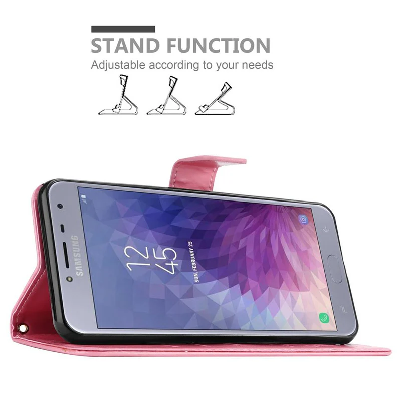 Cadorabo Hülle kompatibel mit Samsung Galaxy J4 2018 Schutzhülle im Blumen Design mit Magnetverschluss, Standfunktion und Kartenfächern