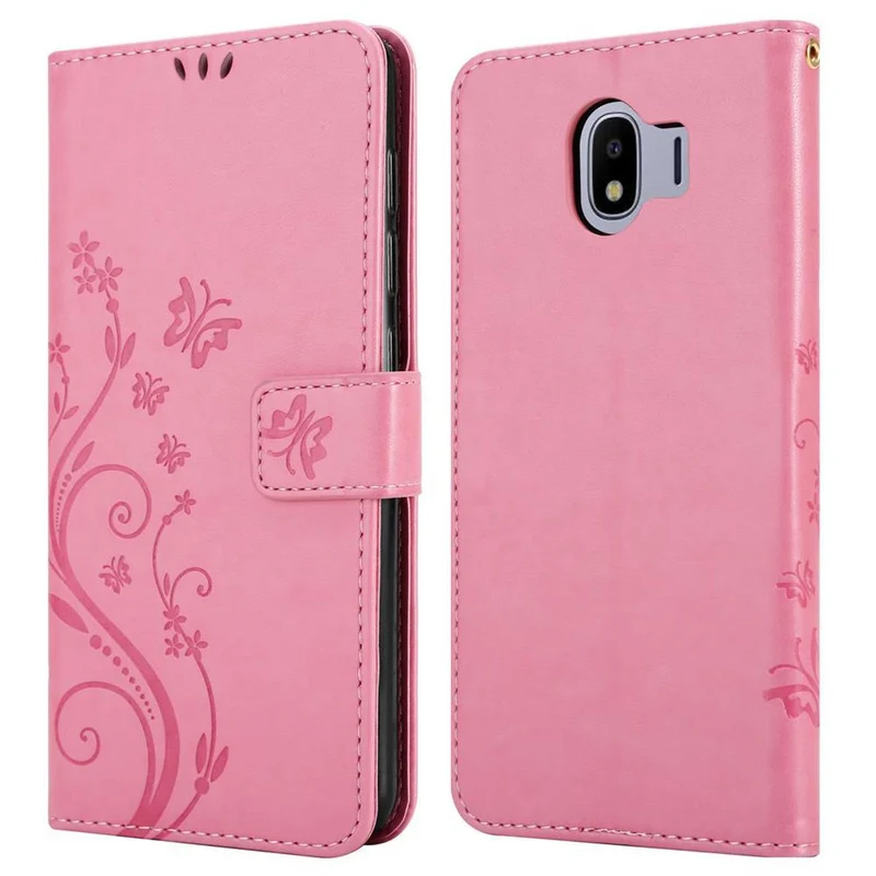 Cadorabo Hülle kompatibel mit Samsung Galaxy J4 2018 Schutzhülle im Blumen Design mit Magnetverschluss, Standfunktion und Kartenfächern