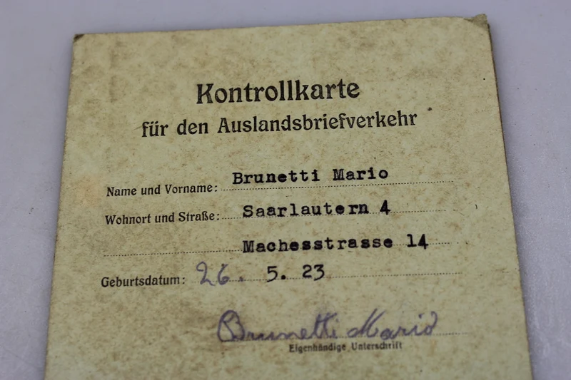 Kontrollkarte für den Auslandsbriefverkerh