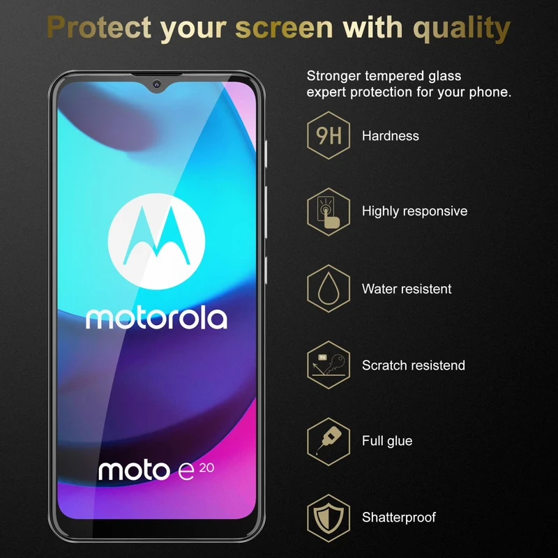 Cadorabo 3x Panzer Folie kompatibel mit Motorola MOTO E20 / E30 / E40 - Schutzfolie 3er Pack Gehärtetes (Tempered) Display-Schutzglas in 9H Härte mit 3D Touch Kompatibilität