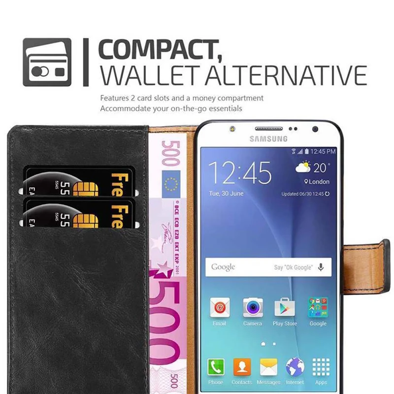 Cadorabo Hülle kompatibel mit Samsung Galaxy J7 2015 Schutzhülle mit Magnetverschluss, Standfunktion und Kartenfach