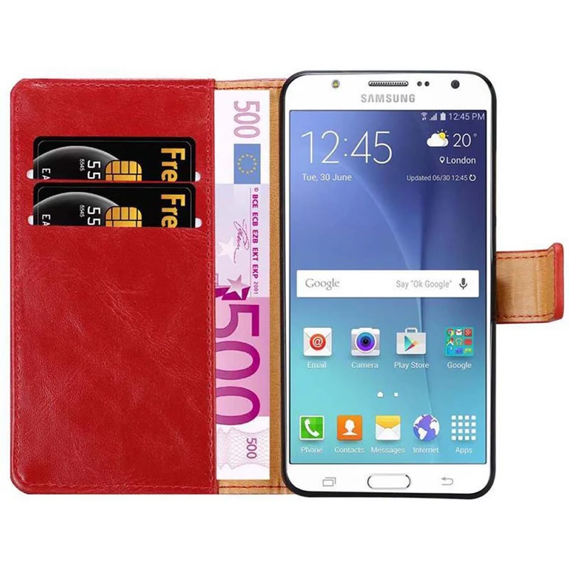 Cadorabo Hülle kompatibel mit Samsung Galaxy J7 2015 Schutzhülle mit Magnetverschluss, Standfunktion und Kartenfach