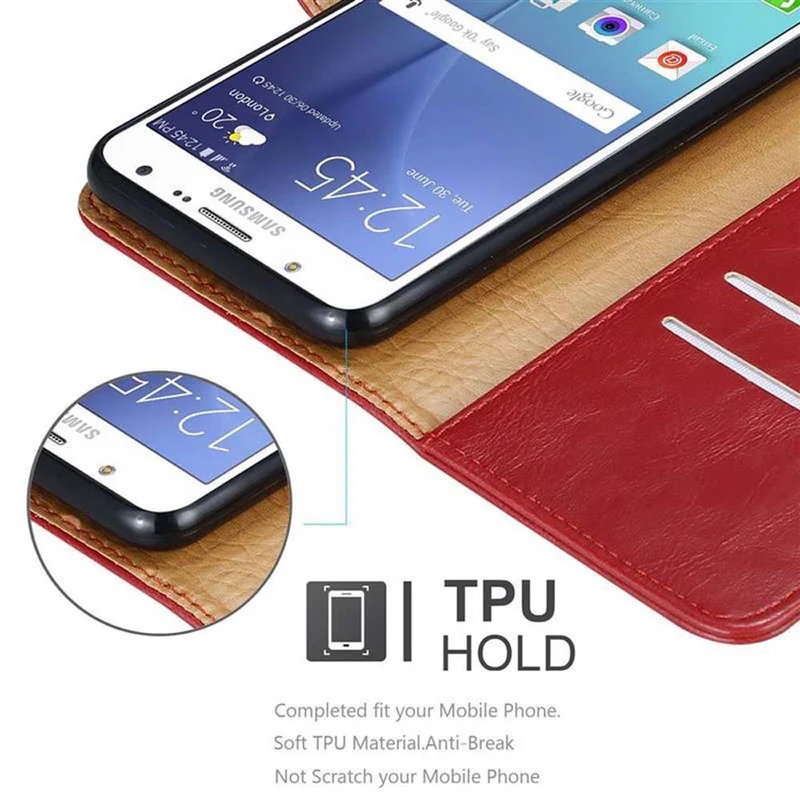 Cadorabo Hülle kompatibel mit Samsung Galaxy J7 2015 Schutzhülle mit Magnetverschluss, Standfunktion und Kartenfach