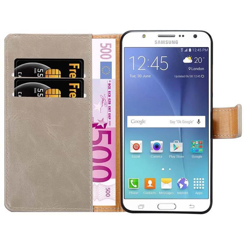 Cadorabo Hülle kompatibel mit Samsung Galaxy J7 2015 Schutzhülle mit Magnetverschluss, Standfunktion und Kartenfach
