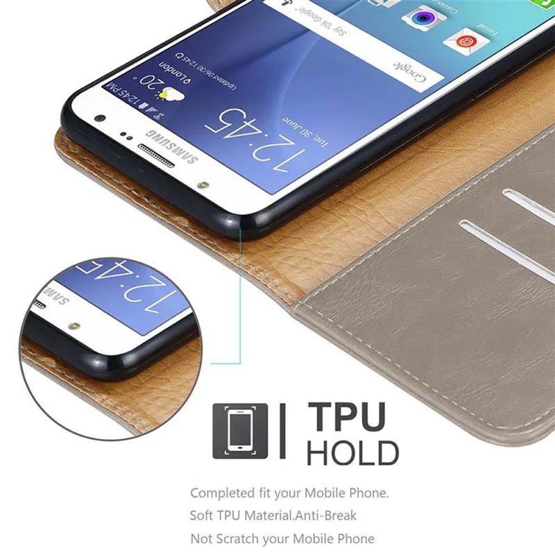 Cadorabo Hülle kompatibel mit Samsung Galaxy J7 2015 Schutzhülle mit Magnetverschluss, Standfunktion und Kartenfach