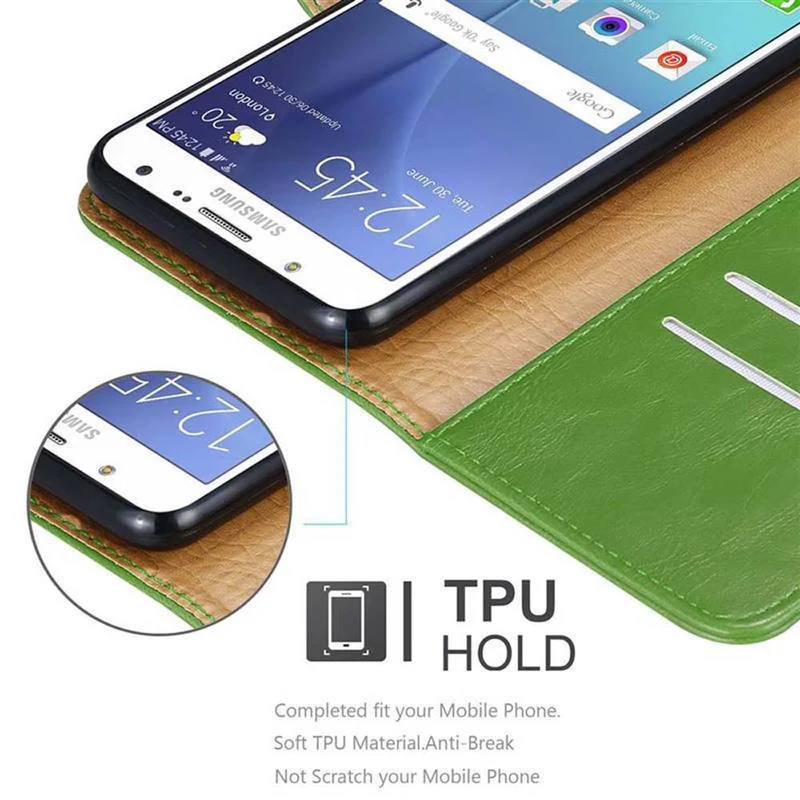 Cadorabo Hülle kompatibel mit Samsung Galaxy J7 2015 Schutzhülle mit Magnetverschluss, Standfunktion und Kartenfach