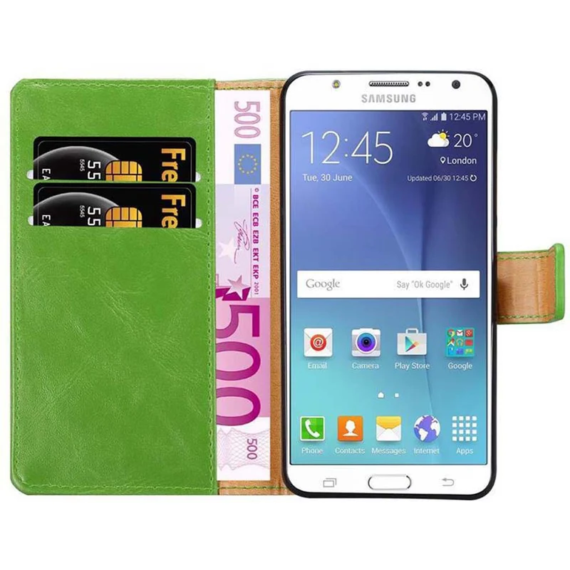 Cadorabo Hülle kompatibel mit Samsung Galaxy J7 2015 Schutzhülle mit Magnetverschluss, Standfunktion und Kartenfach