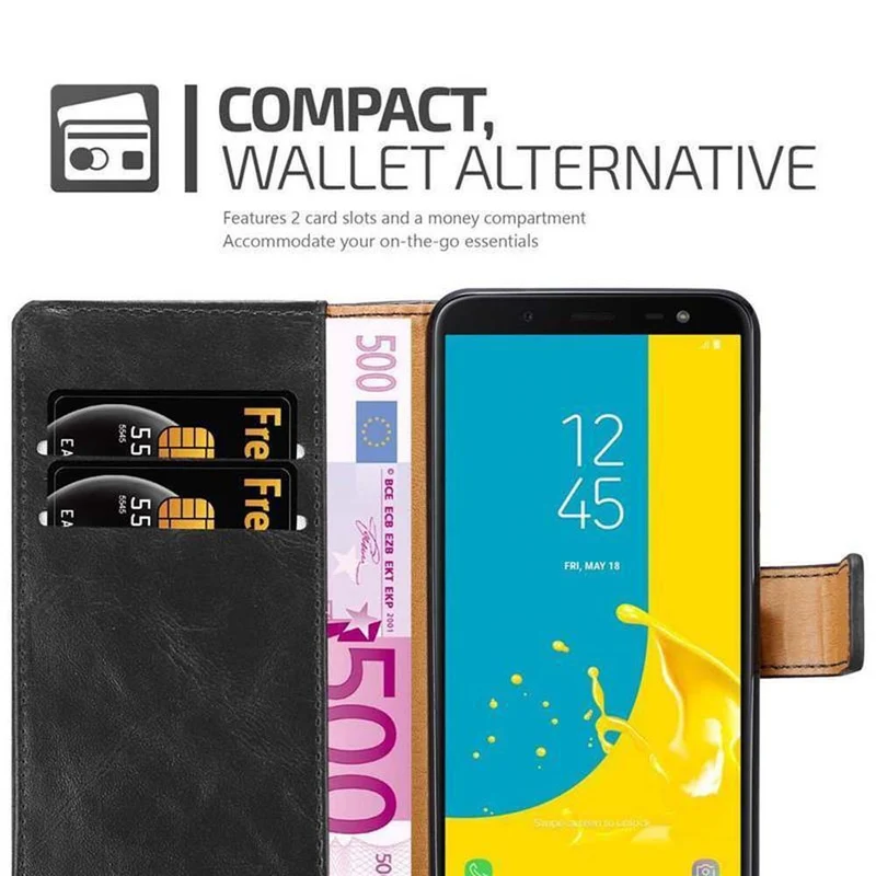 Cadorabo Hülle kompatibel mit Samsung Galaxy J6 2018 Schutzhülle mit Magnetverschluss, Standfunktion und Kartenfach