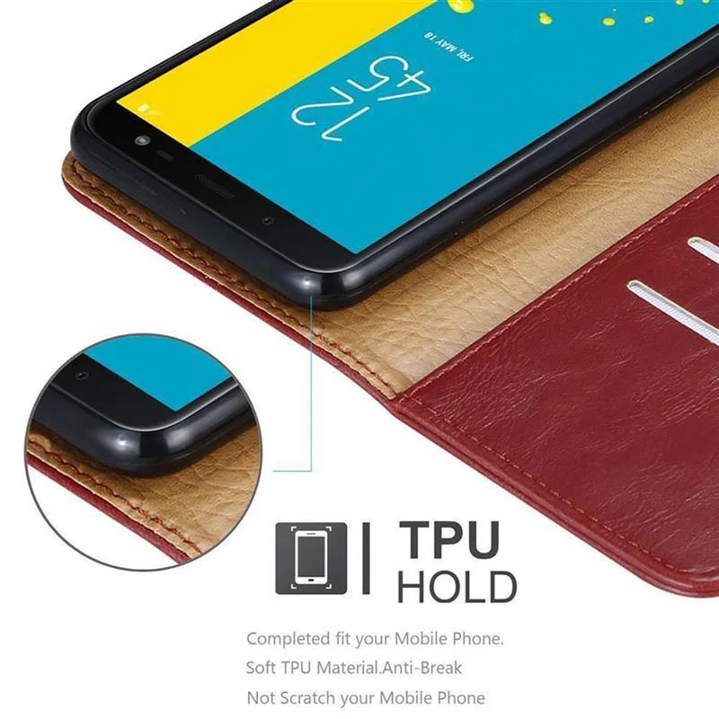 Cadorabo Hülle kompatibel mit Samsung Galaxy J6 2018 Schutzhülle mit Magnetverschluss, Standfunktion und Kartenfach