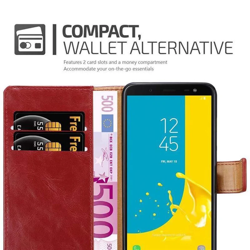Cadorabo Hülle kompatibel mit Samsung Galaxy J6 2018 Schutzhülle mit Magnetverschluss, Standfunktion und Kartenfach