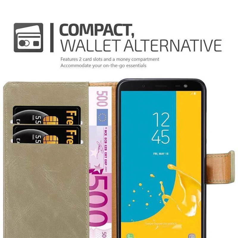 Cadorabo Hülle kompatibel mit Samsung Galaxy J6 2018 Schutzhülle mit Magnetverschluss, Standfunktion und Kartenfach