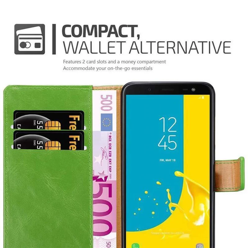 Cadorabo Hülle kompatibel mit Samsung Galaxy J6 2018 Schutzhülle mit Magnetverschluss, Standfunktion und Kartenfach